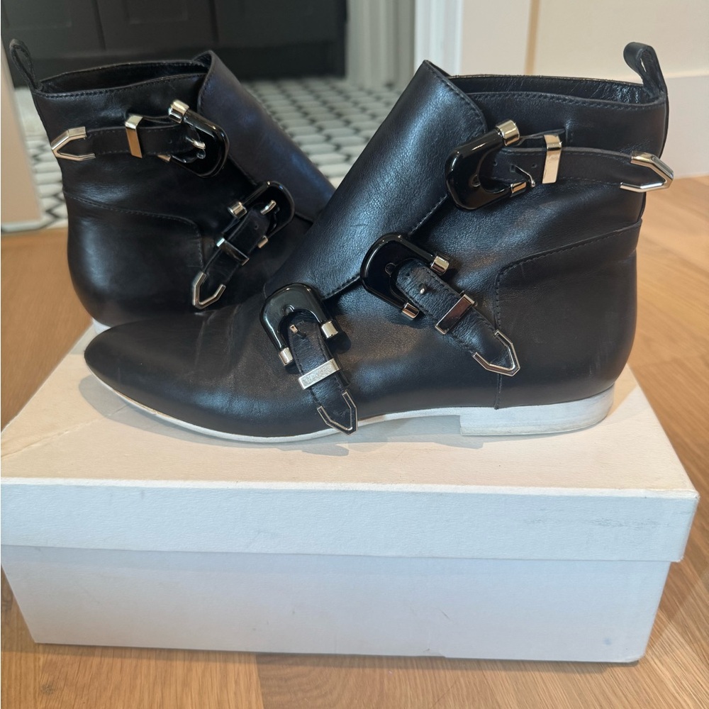 Balenciaga Black Monkstrap Leather Buckle Boots